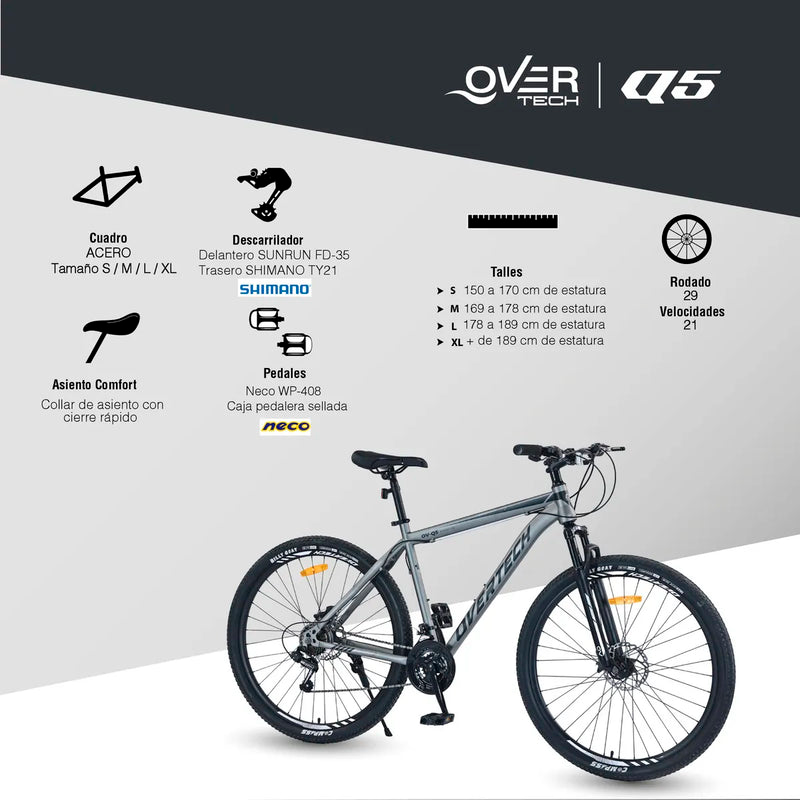 (Promoción de cumpleaños 🔥) Bicicleta de Montaña Overtech R29 Q5 21v Freno de disco Shimano 12x