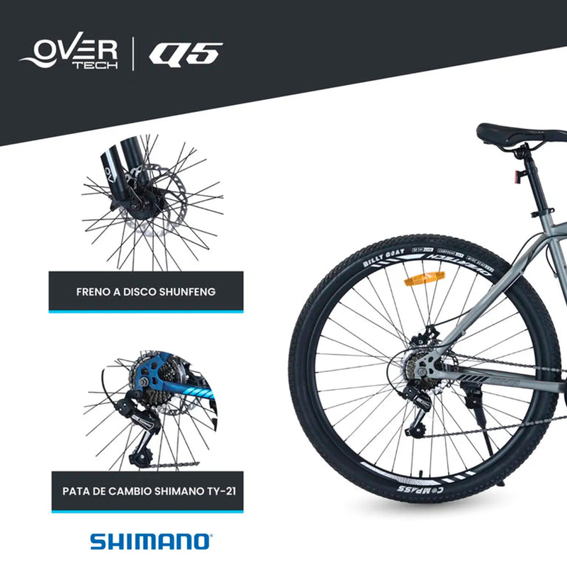 (Promoción de cumpleaños 🔥) Bicicleta de Montaña Overtech R29 Q5 21v Freno de disco Shimano 12x