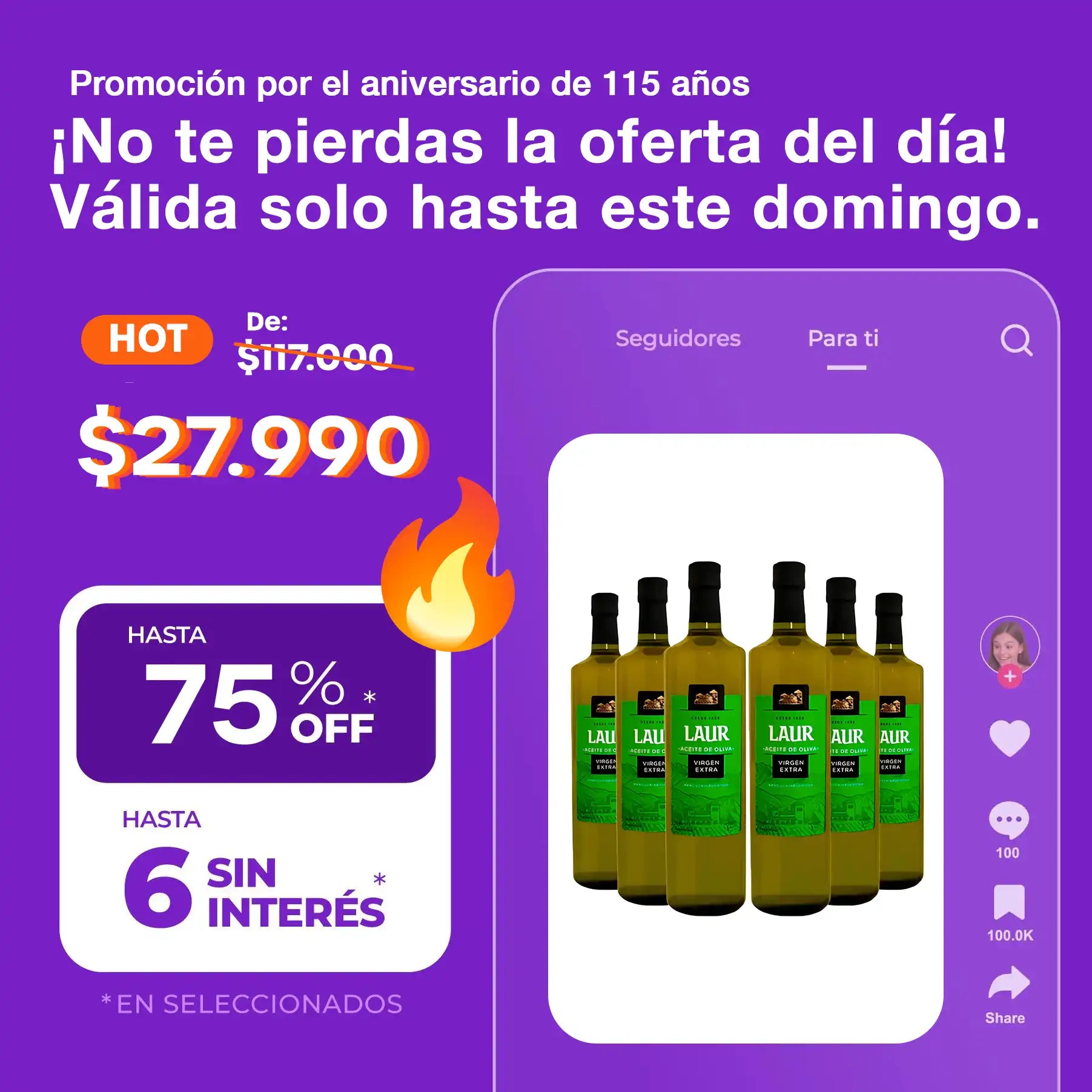 (Promoción de cumpleaños 🔥) Aceite de Oliva Extra Virgen Laur 1L – Caja x6 Unidades