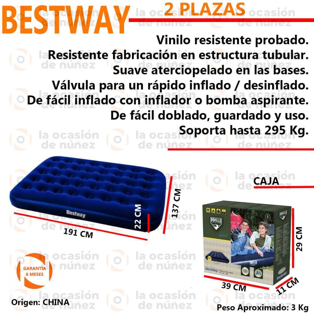 Bestway Combo Colchon Inflable 2 Plazas + Inflador