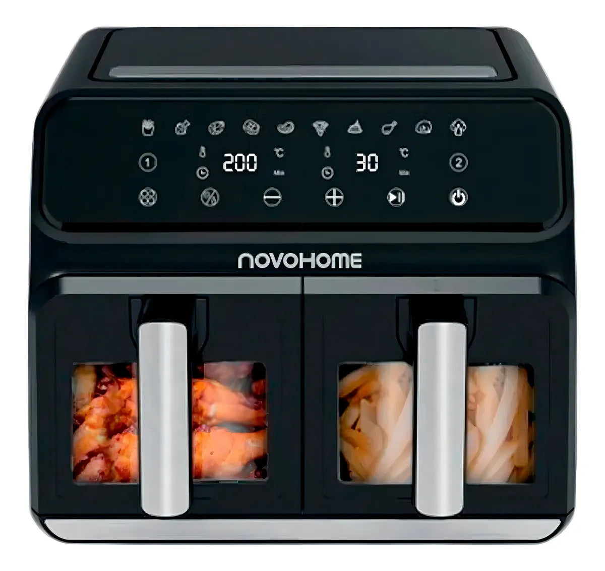 (Promoción de cumpleaños 🔥) Freidora de Aire Novohome Digital 8Lts Doble Canastos 4+4 1700W NH-AF DUAL 100W