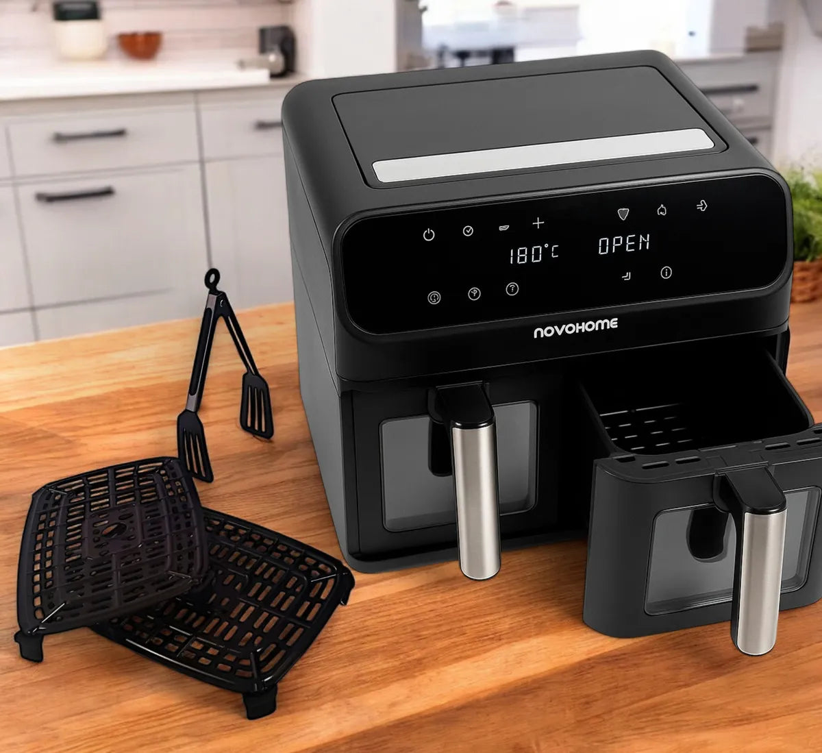 (Promoción de cumpleaños 🔥) Freidora de Aire Novohome Digital 8Lts Doble Canastos 4+4 1700W NH-AF DUAL 100W