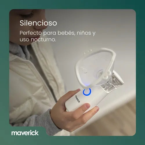 (Promoción 🔥) Nebulizador Maverick Mesh Ultrasónico Portátil Inalámbrico A Pilas y USB Liviano Compacto 2 Mascarillas Adulto/Niño