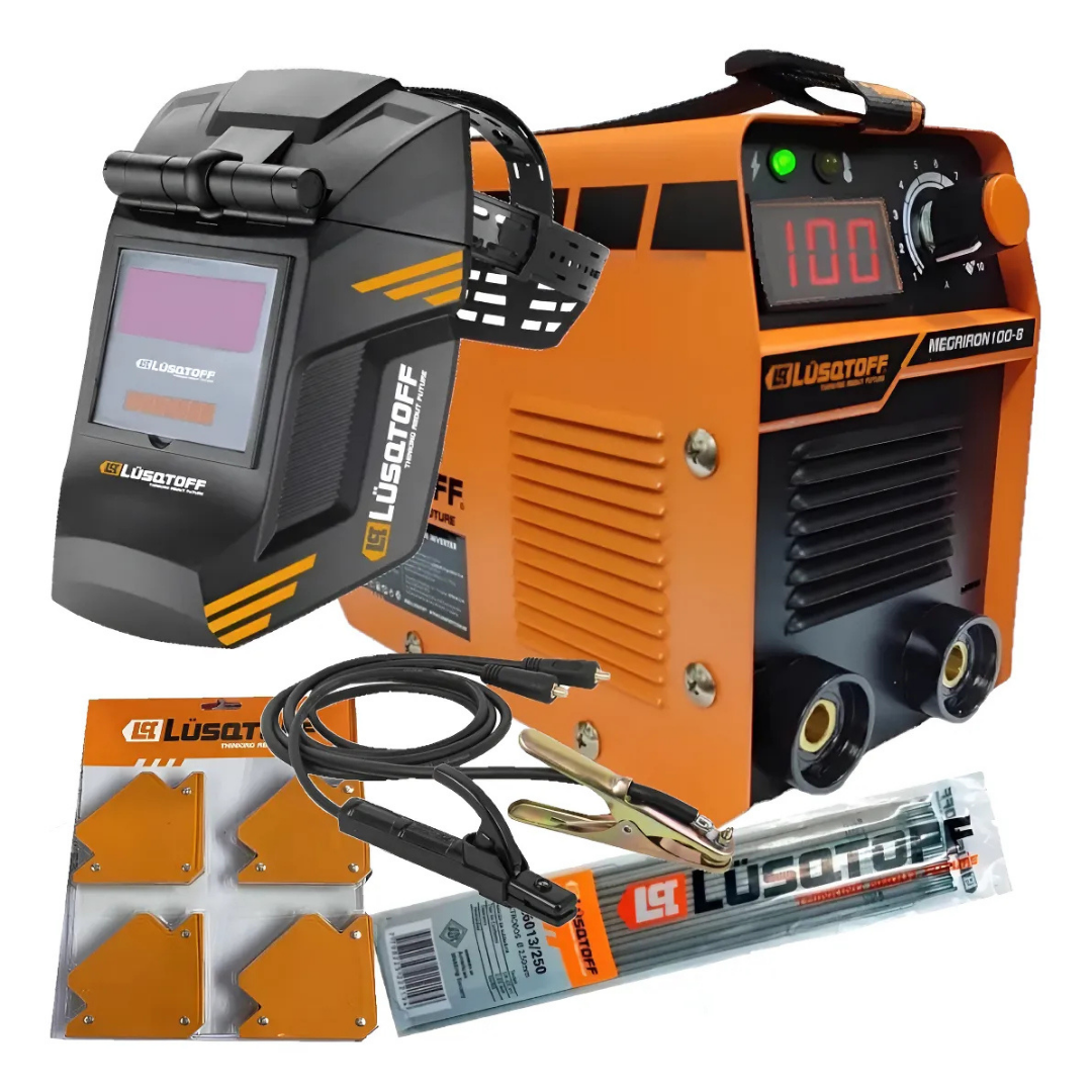 (Promoción 🔥) Soldadora Inverter Lusqtoff Iron 100 + Mascara + Electrodos + 2 Escuadras Magnética Maquina Soldar Fotosensible Careta