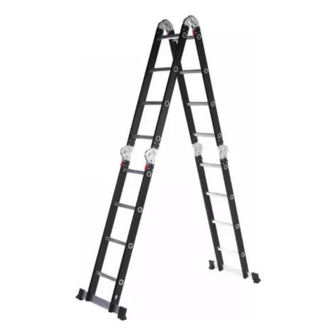 (Promoción 🔥) Escalera de Aluminio 4x4 Articulada 16 Escalones Garden Life Negra Multipropósito