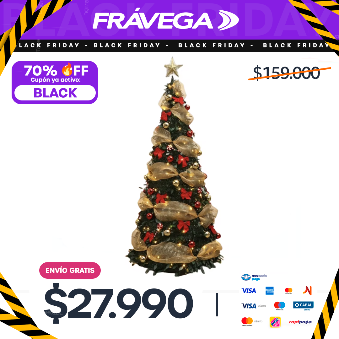 Árbol de Natal dobrável dobrável, fácil instalação, puxe para cima com decorações, luzes quentes instalada rapidamente