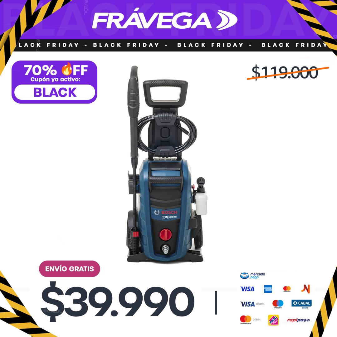(Promoción de cumpleaños 🔥) Hidrolavadora Bosch Ghp 180 Con Manguera 5 Metros Color Azul marino Frecuencia 50 Hz