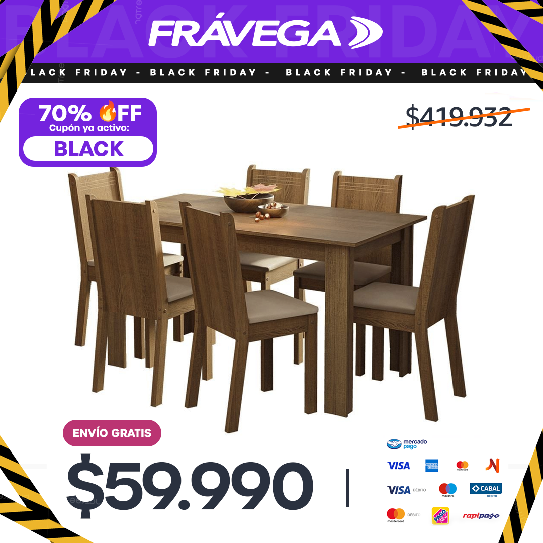 Juego De Comedor Madesa Analu Con 6 Sillas