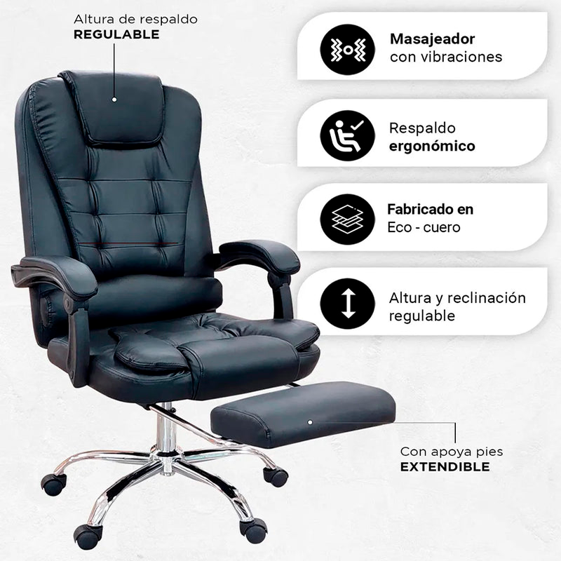 (Promoción de cumpleaños 🔥) Silla De Oficina Masajeador Presidencial Stephan - Desillas Color Negro