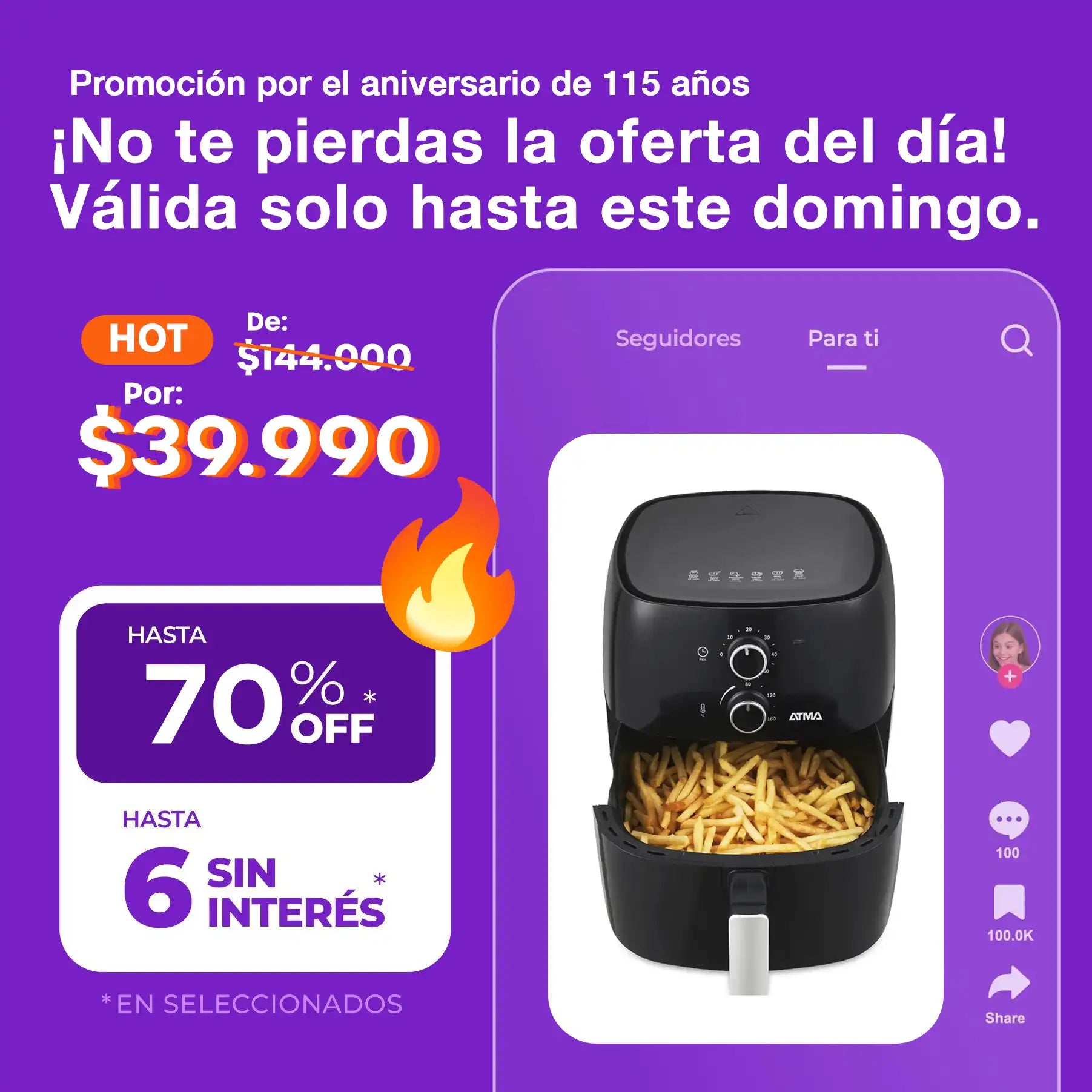 (Promo 🔥) Freidora De Aire Atma Fr60mabp 1300 W 6.5 L Con Temporizador