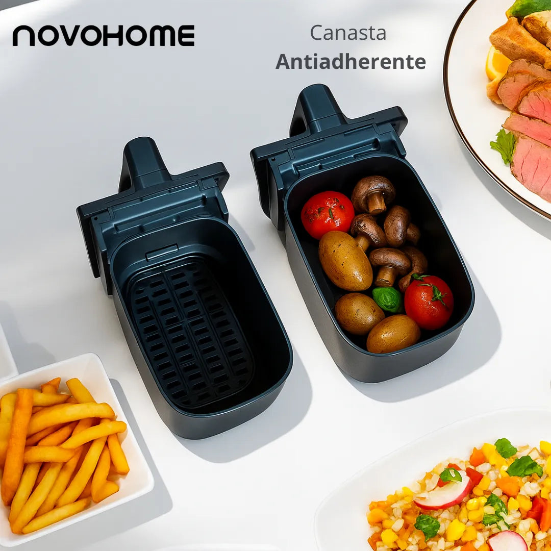 (Promoción de cumpleaños 🔥) Freidora de Aire Novohome Digital 8Lts Doble Canastos 4+4 1700W NH-AF DUAL 100W