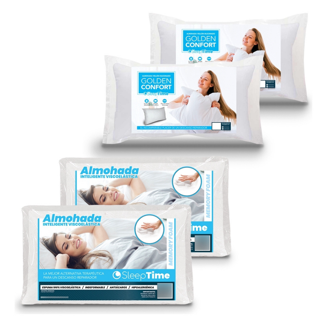 (Promoción 🔥) Pack X4 Almohadas (2 Inteligentes + 2 De Vellon) Sleeptime