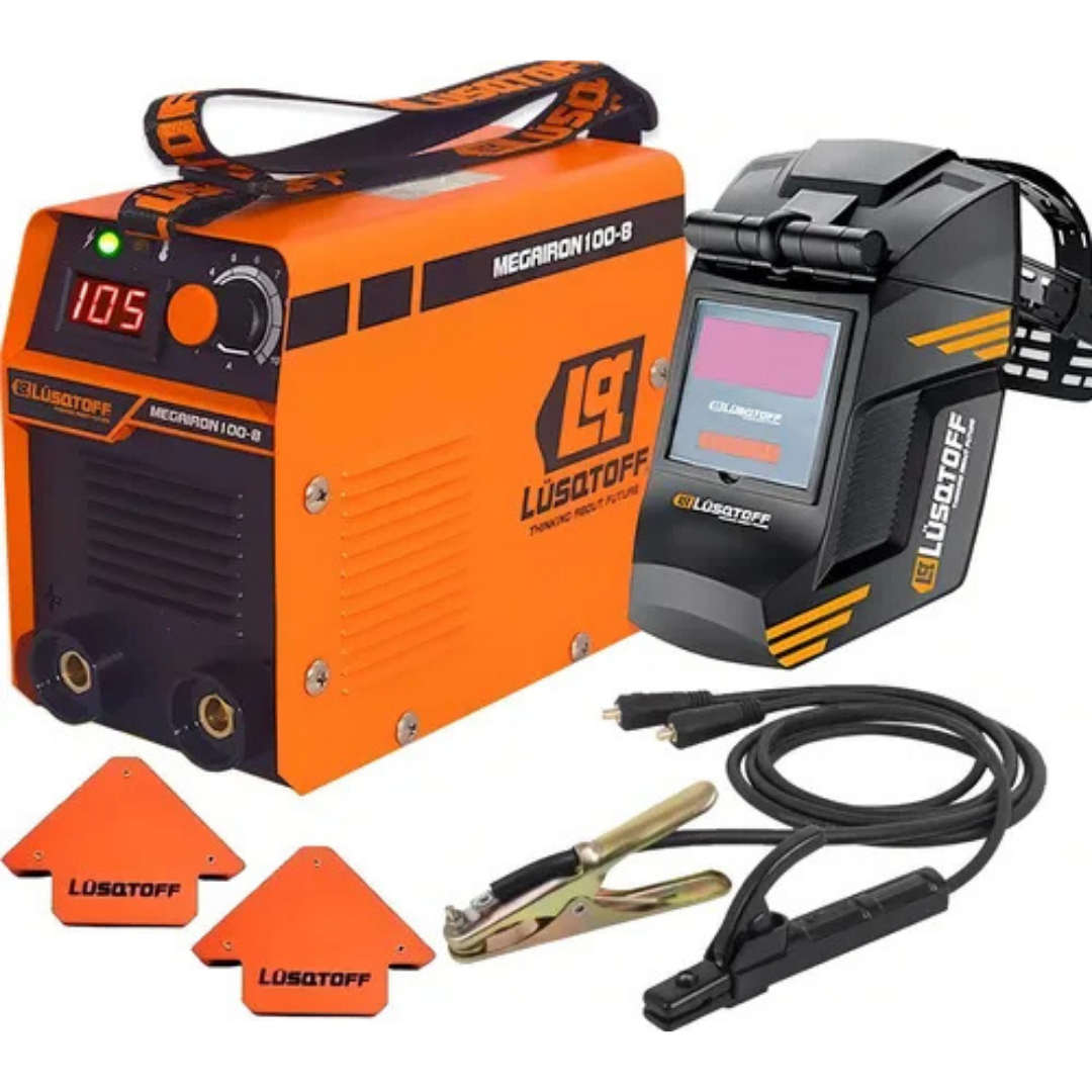 (Promoción 🔥) Soldadora Inverter Lusqtoff Iron 100 + Mascara + Electrodos + 2 Escuadras Magnética Maquina Soldar Fotosensible Careta
