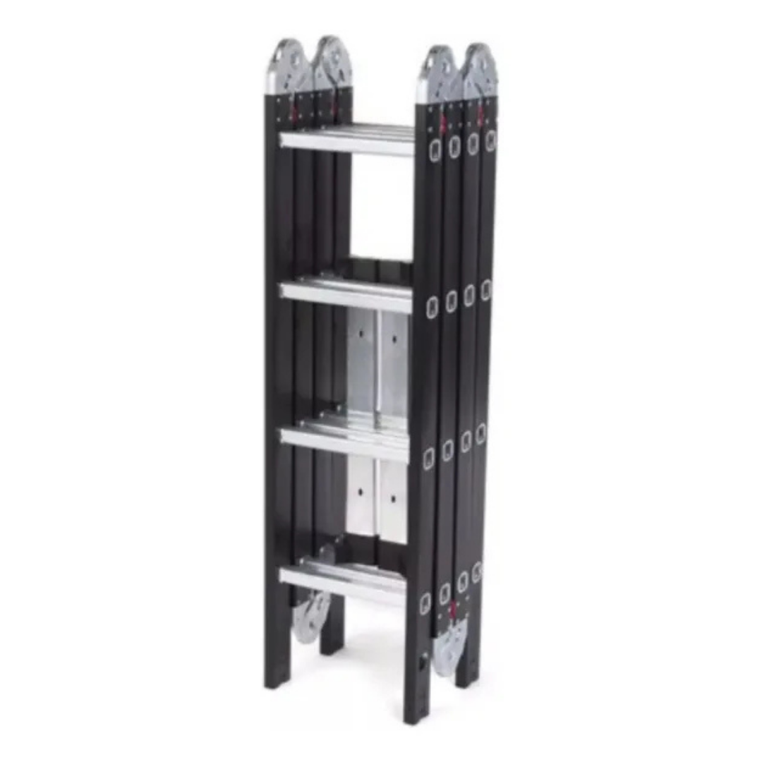 (Promoción 🔥) Escalera de Aluminio 4x4 Articulada 16 Escalones Garden Life Negra Multipropósito