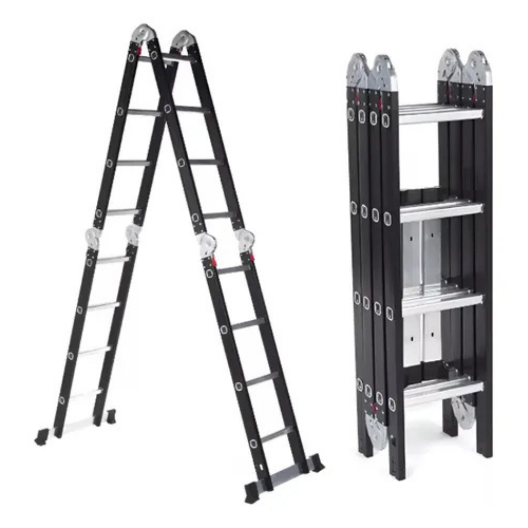 (Promoción 🔥) Escalera de Aluminio 4x4 Articulada 16 Escalones Garden Life Negra Multipropósito