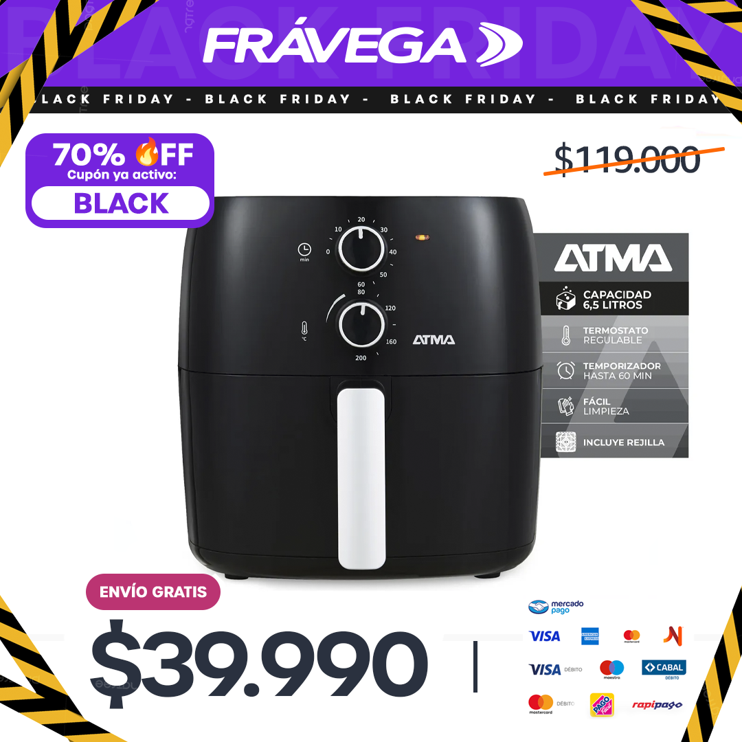 (Promoción de cumpleaños 🔥) Freidora De Aire Atma Fr60mabp 1300 W 6.5 L Con Temporizador