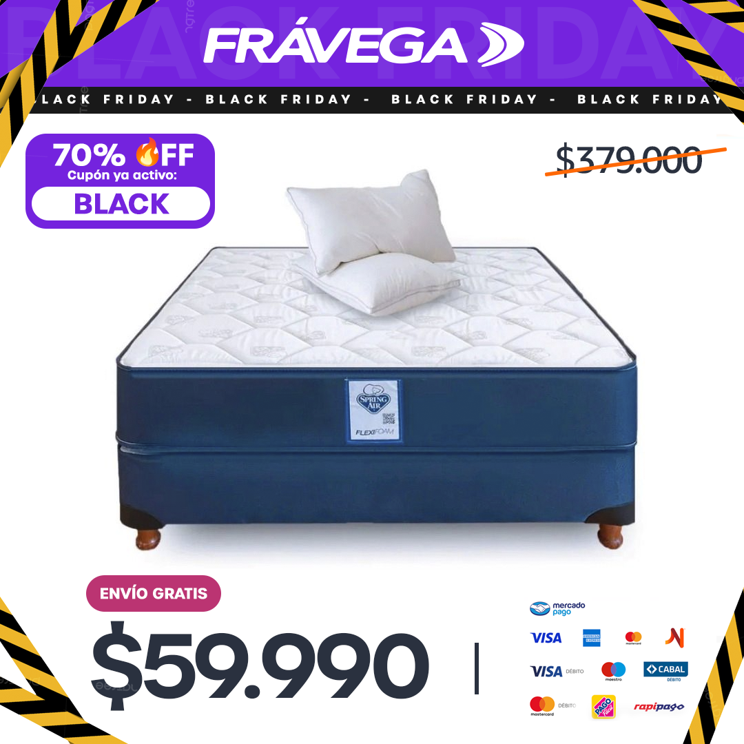 Colchón de Espuma y Sommier Spring Air 2 Plazas 140x190cm + Almohadas